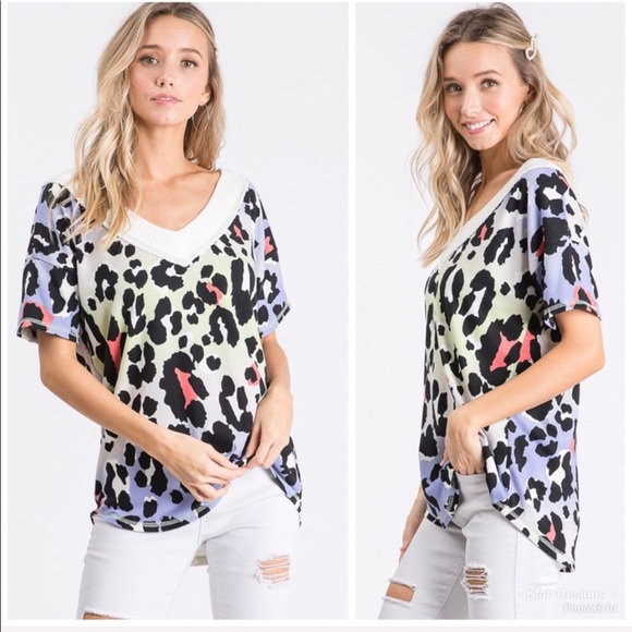 ❤️LAST 2! Animal Print Contrast Band V Neck Top! - Picture 2 of 8